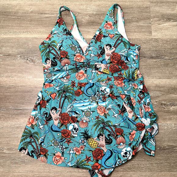 torrid Other - Swim Dress Torrid Asymmetrical Twist Plus Size 2 Tattoo Blue